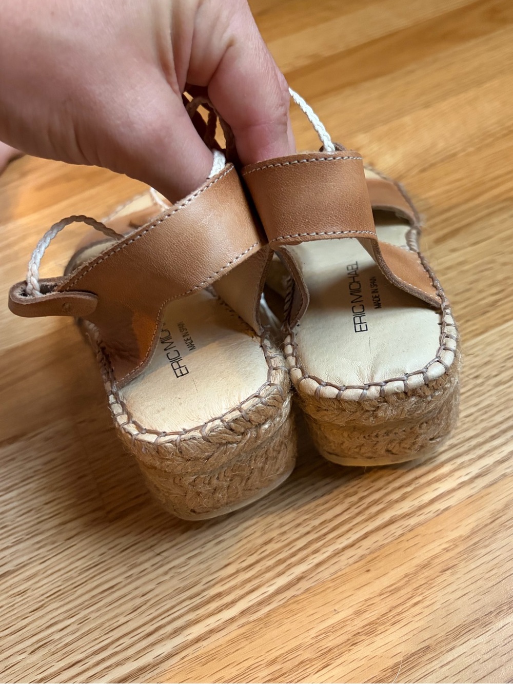 Eric Michael Leather Espadrille Wedge Sandals Brown Strappy 41 US 9.5-10 - Picture 10 of 16